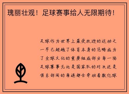 瑰丽壮观！足球赛事给人无限期待！