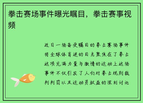 拳击赛场事件曝光瞩目，拳击赛事视频